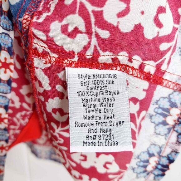 Johnny Was Yokito Embroidered Tunic Top Silk Shirt Pullover Short Sleeves Medium - Picture 7 of 8